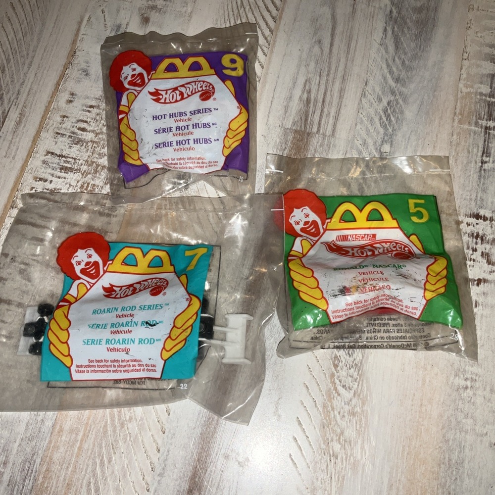 Vintage McDonalds Happy Meal Toy Lot 3 Hot Wheels 1995 NASCAR Roarin Rods